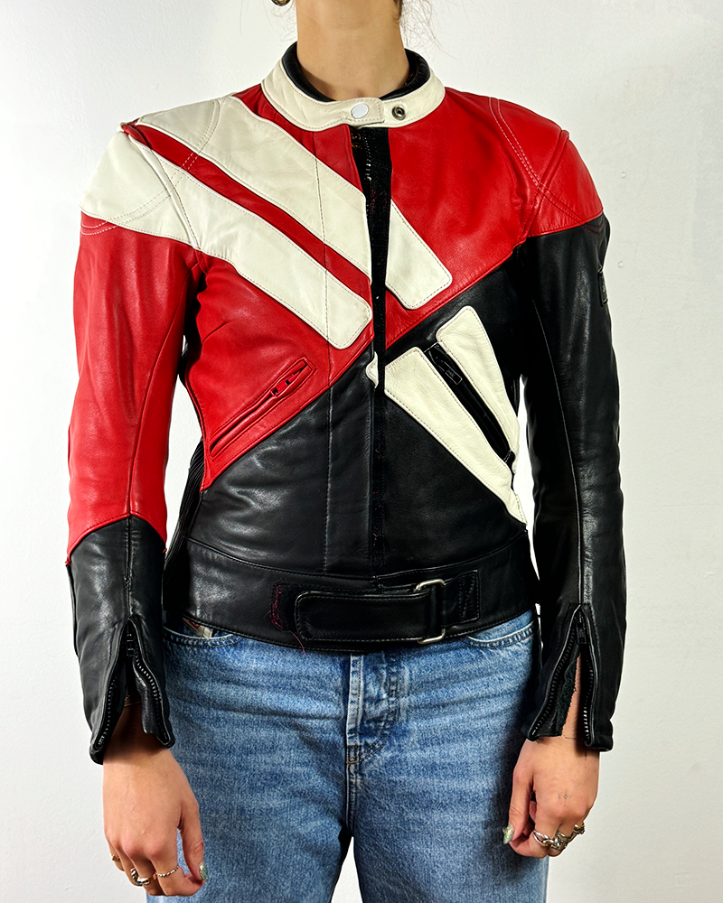 Red Motocross Girl Leather Jacket - Main
