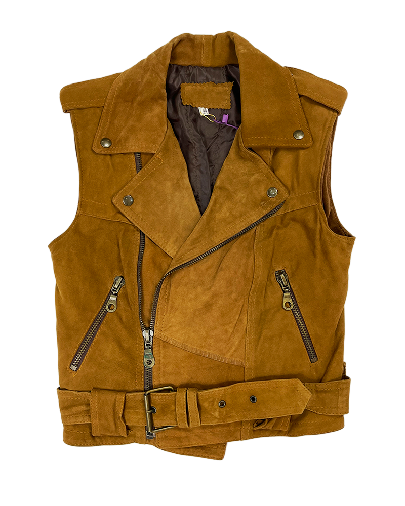 Caramel Suede Leather Perfecto Vest - Main