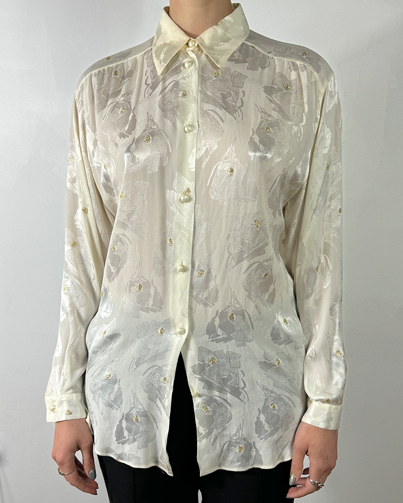 Flowered Sky White and Gold Silk Shirt - Main