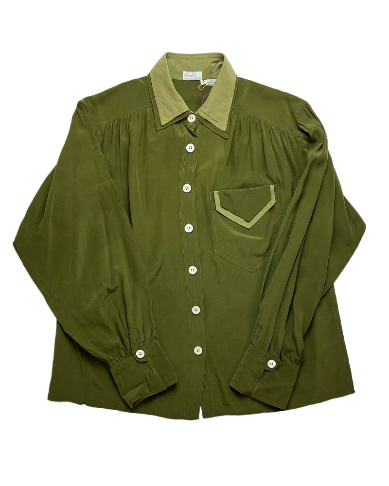Olive Double Colar Silk Shirt - Main