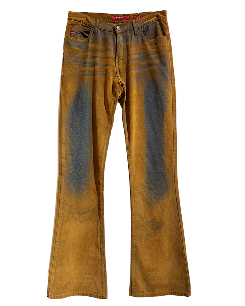 Washed Brown Velvet Denim Pants - Main