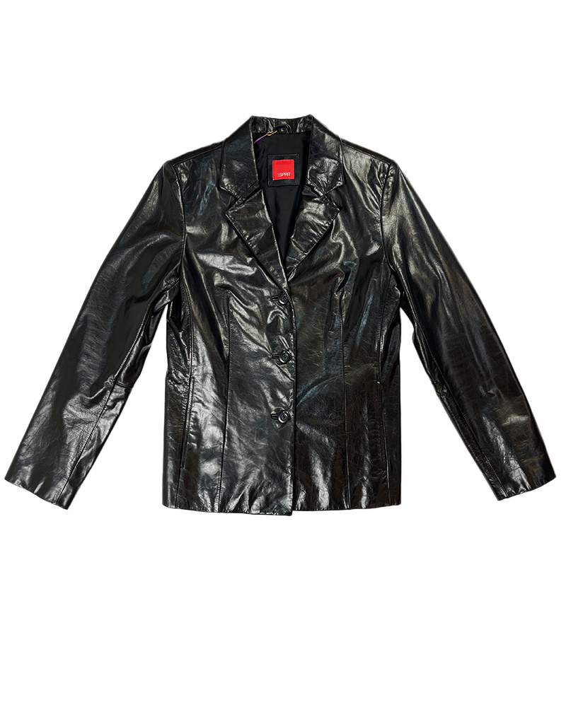 Black Glossy Leather Blazer - Main
