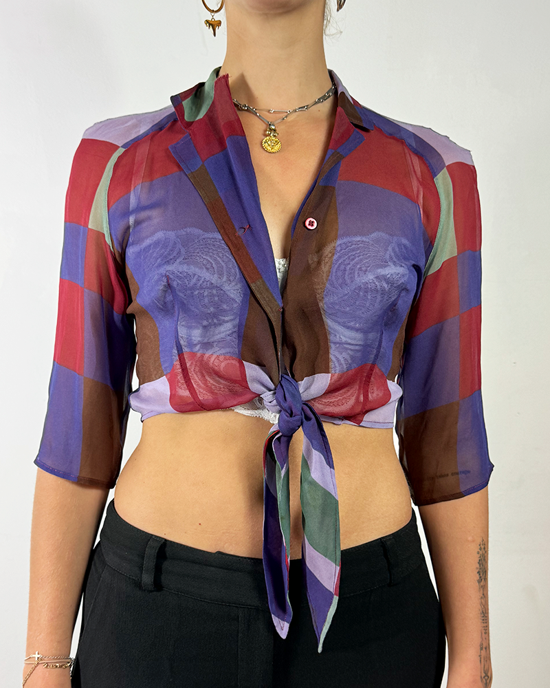 Colorblock Marella Silk Crop Shirt - Main