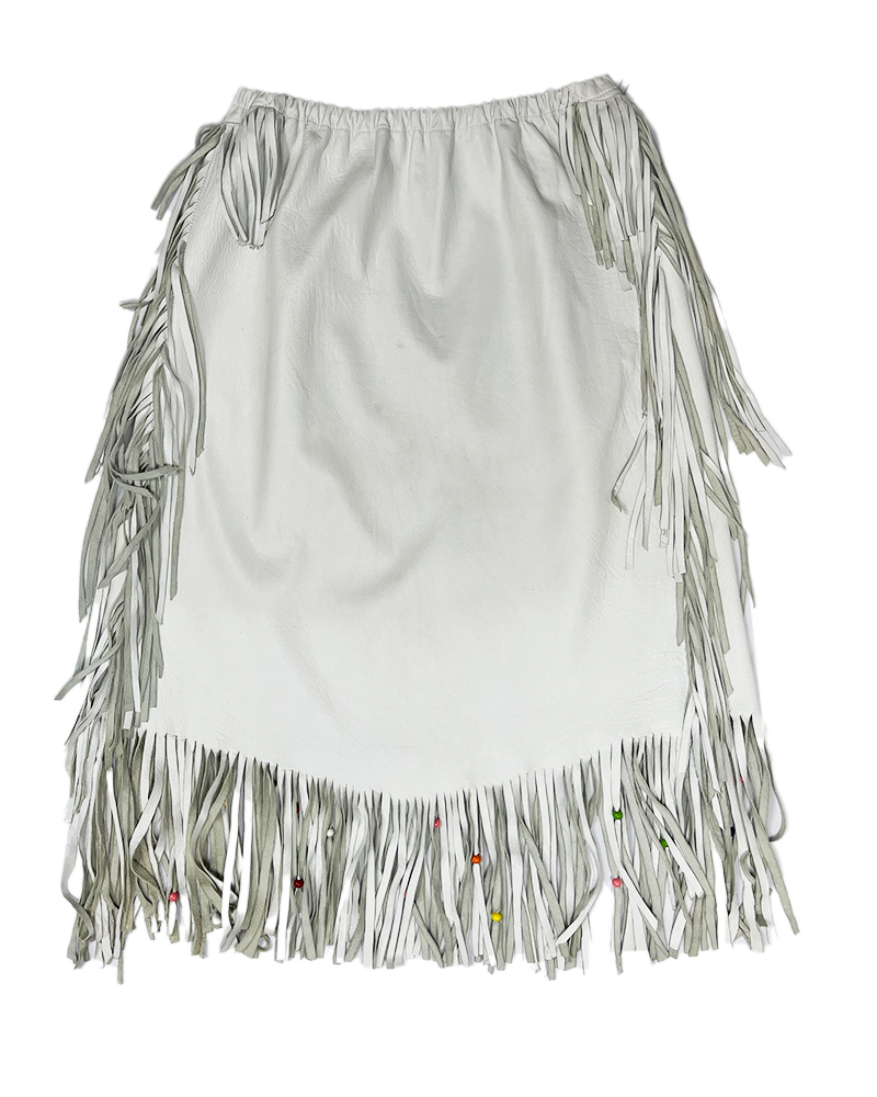Burning Man White Leather Fringe Skirt - Main