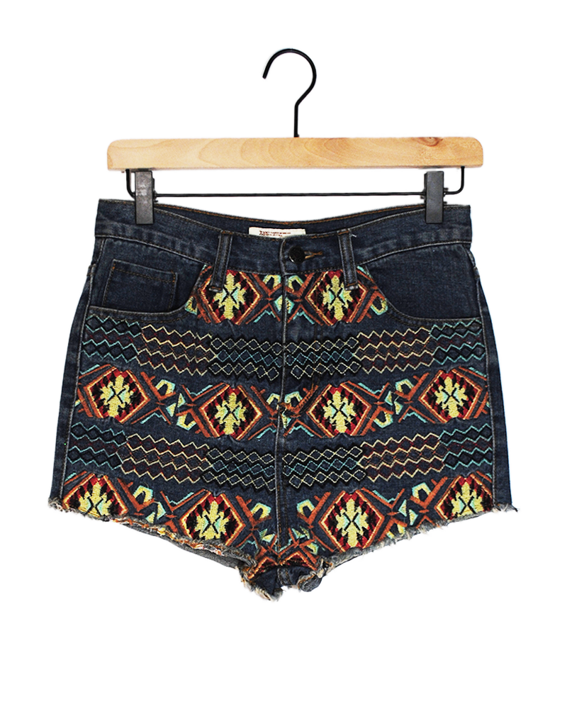 Tribal Daisy Denim Shorts - Main