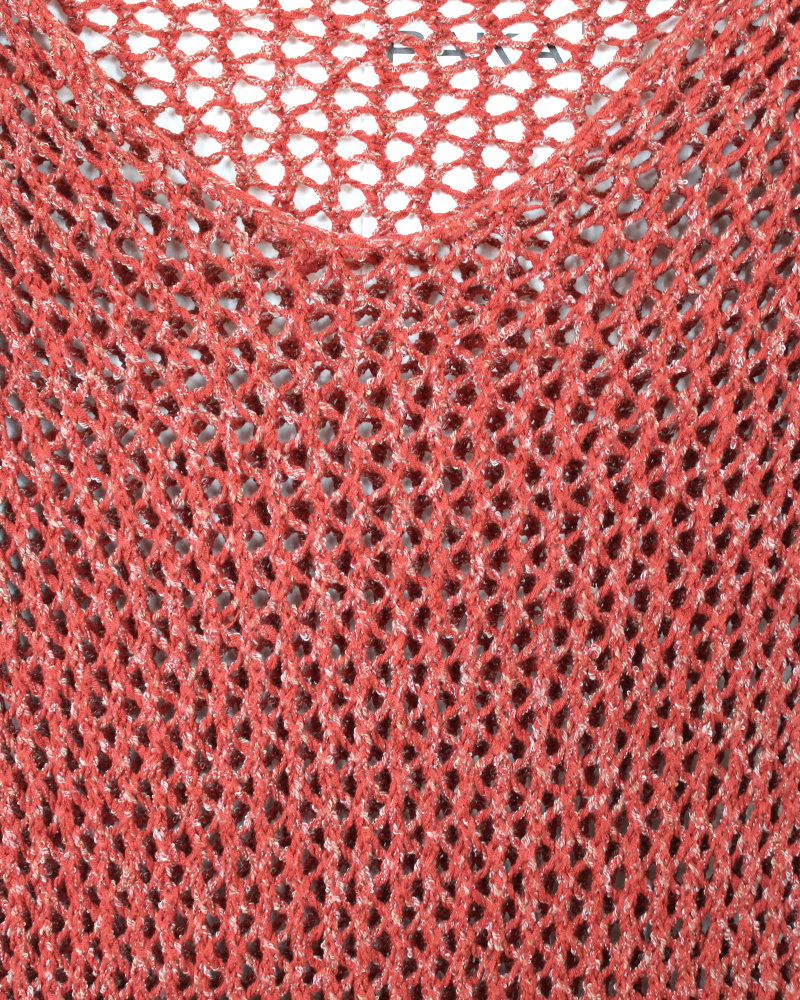 Red Crotchet Knit Sweater - Detailed View