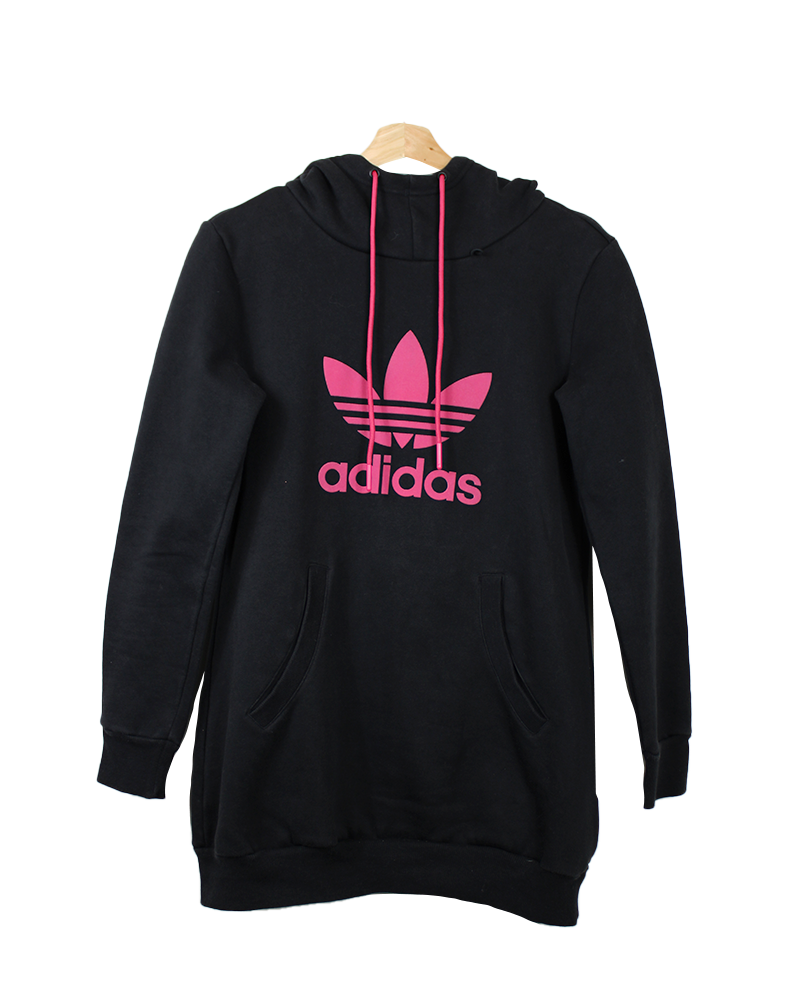 Black Adidas Hoodie with Neon Pink - Main