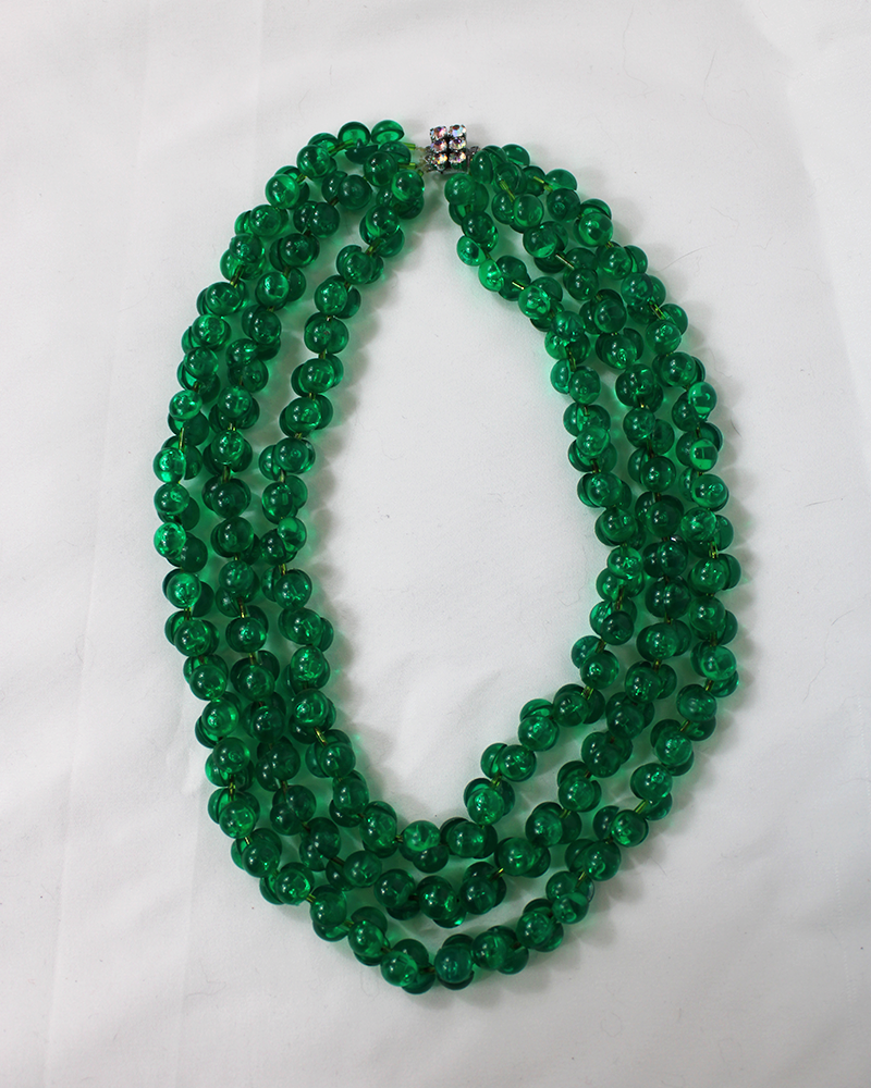 Green Thick Beads Layered Necklace - Main