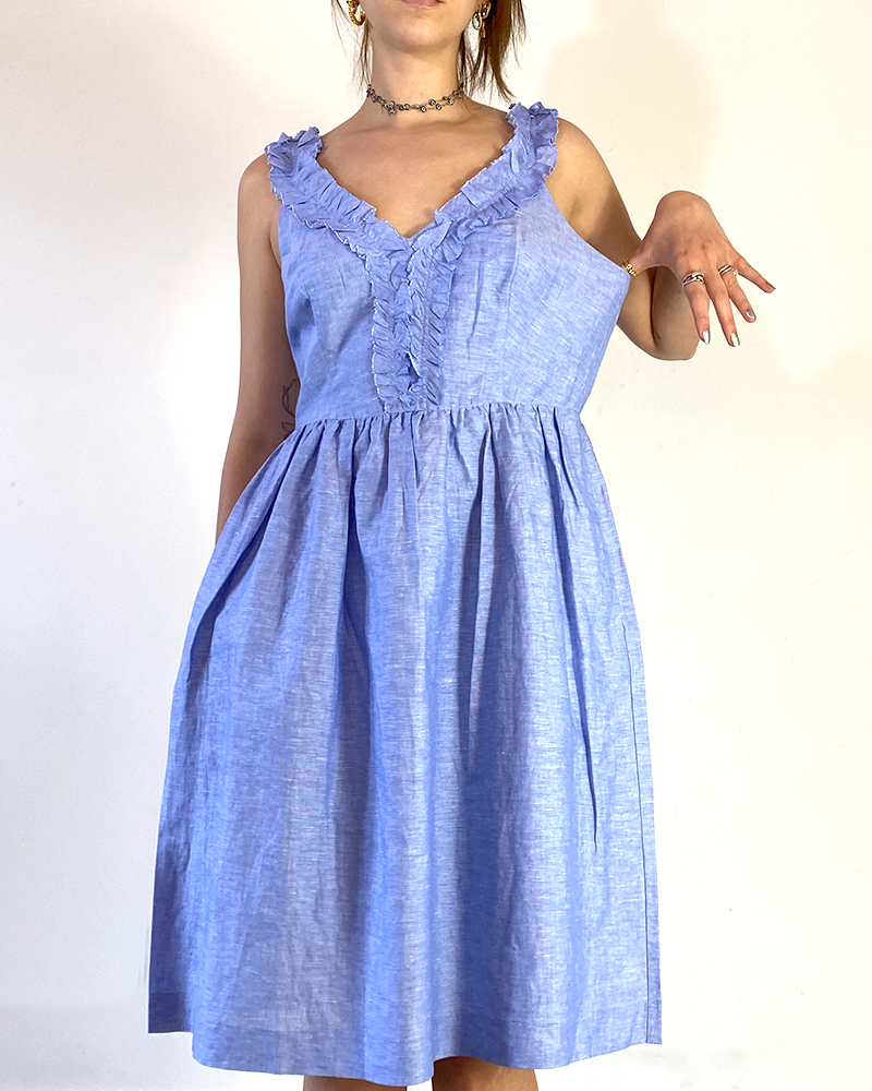 Sky Blue with Ruffled Straps Dress - Detailed view