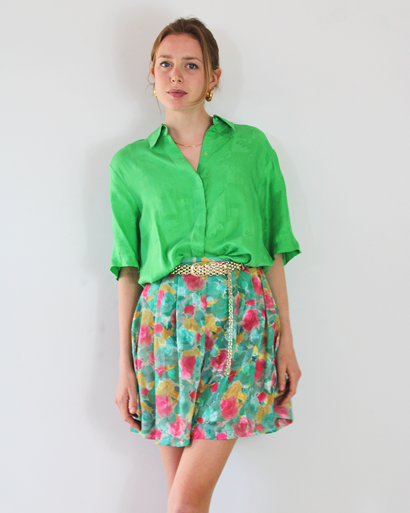 Floral Shinny Transpartent Shorts/Skirt - Body shot
