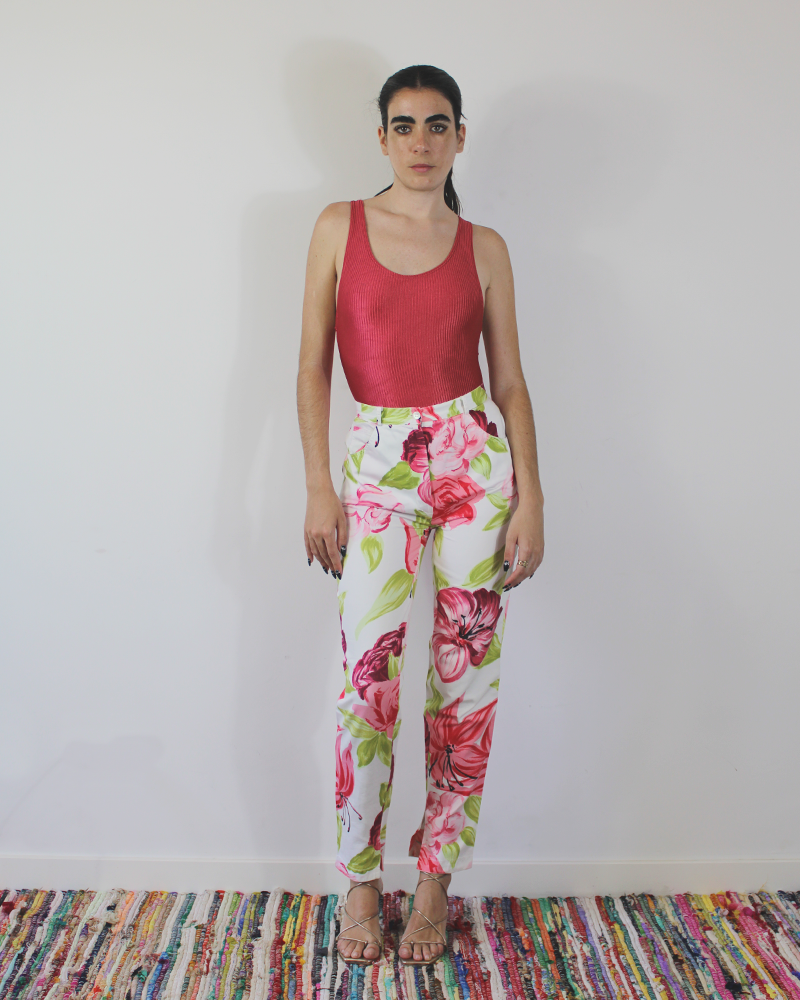 Blue Marine Red Roses Trousers - Body Shot