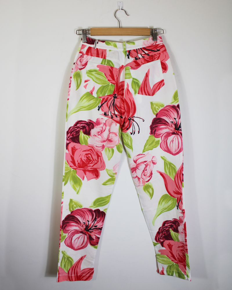 Blue Marine Red Roses Trousers - Detailed view