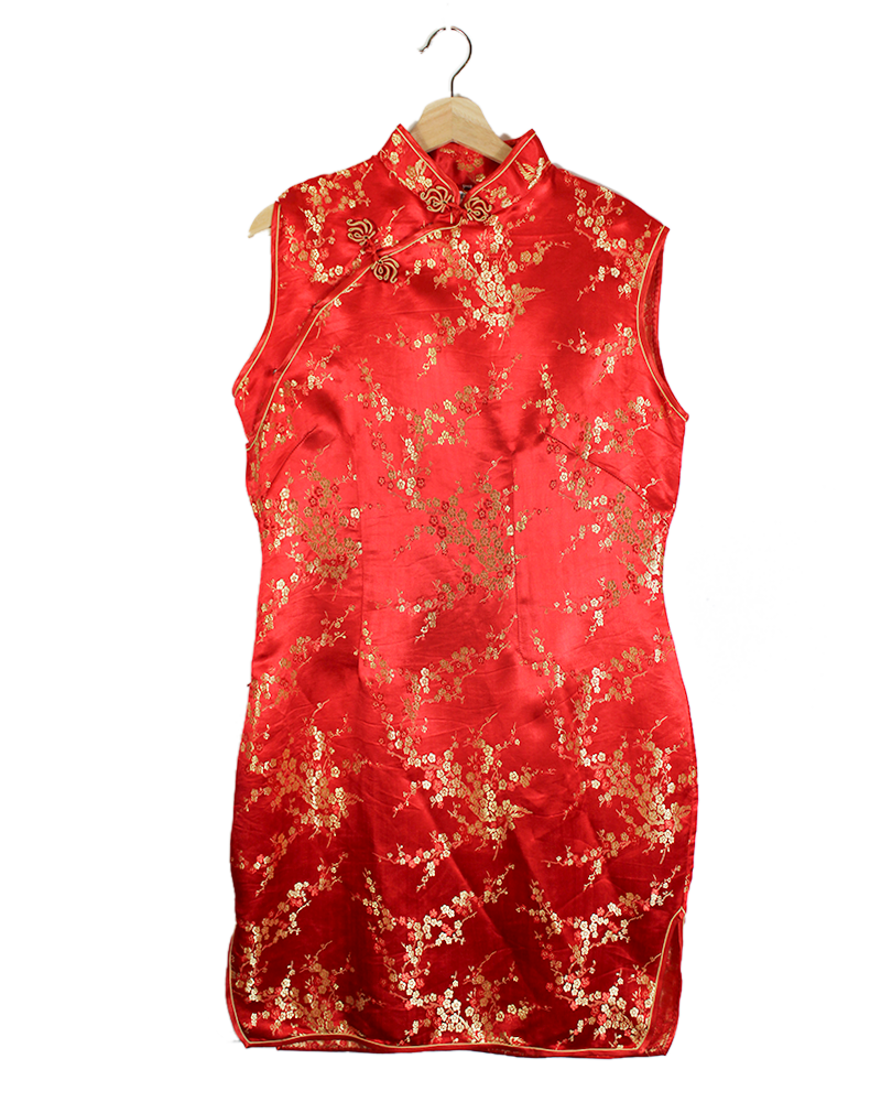 Shiny Red Oriental Mini Dress - Main