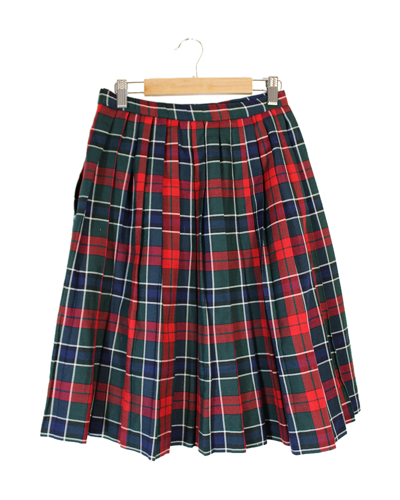 Red and Green Pleated Tartan Skirt - Main