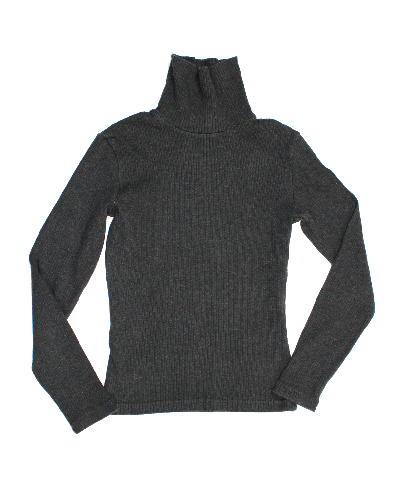 Basic Grey Cotton Turtleneck Sweater - Main