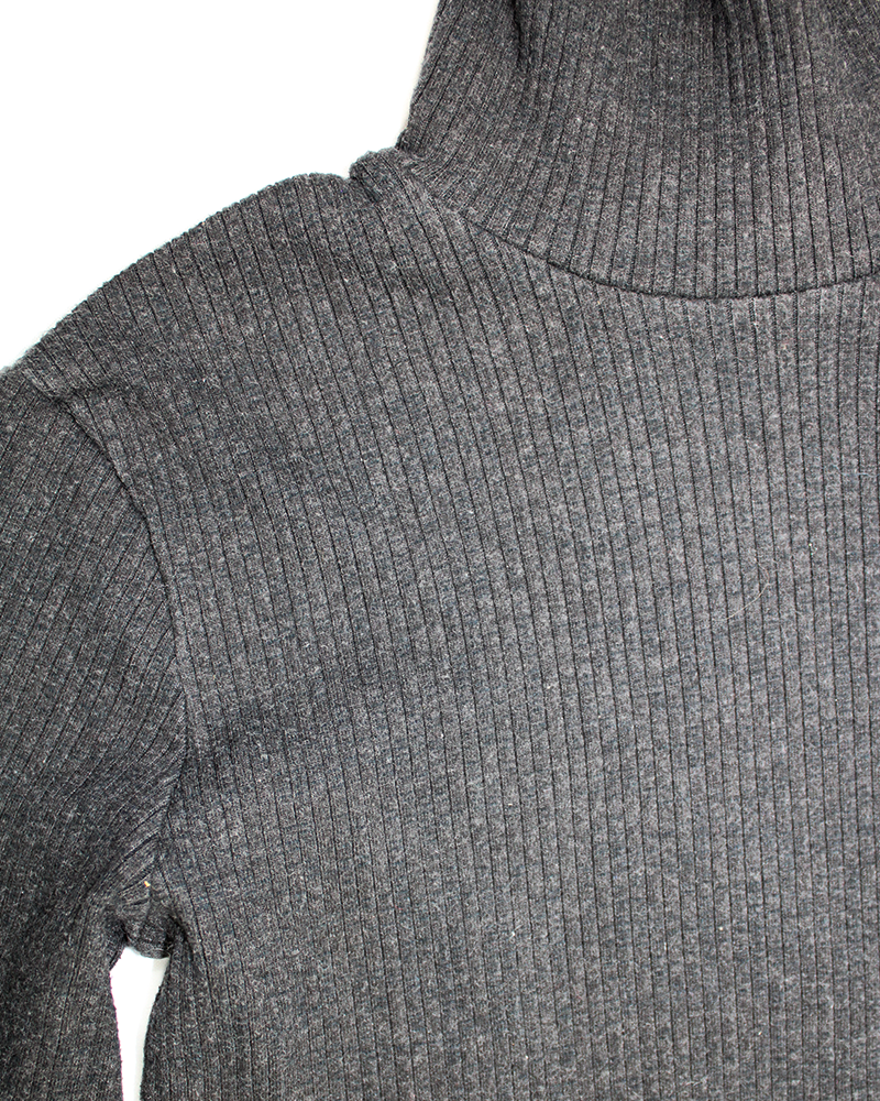 Basic Grey Cotton Turtleneck Sweater - Detailed view