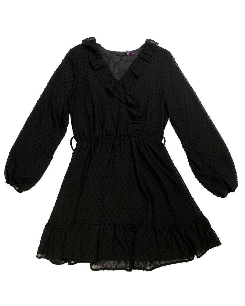 Black Ruffled Pois Mini Dress - Main