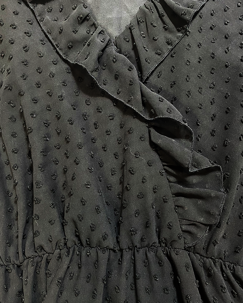 Black Ruffled Pois Mini Dress - Detailed view