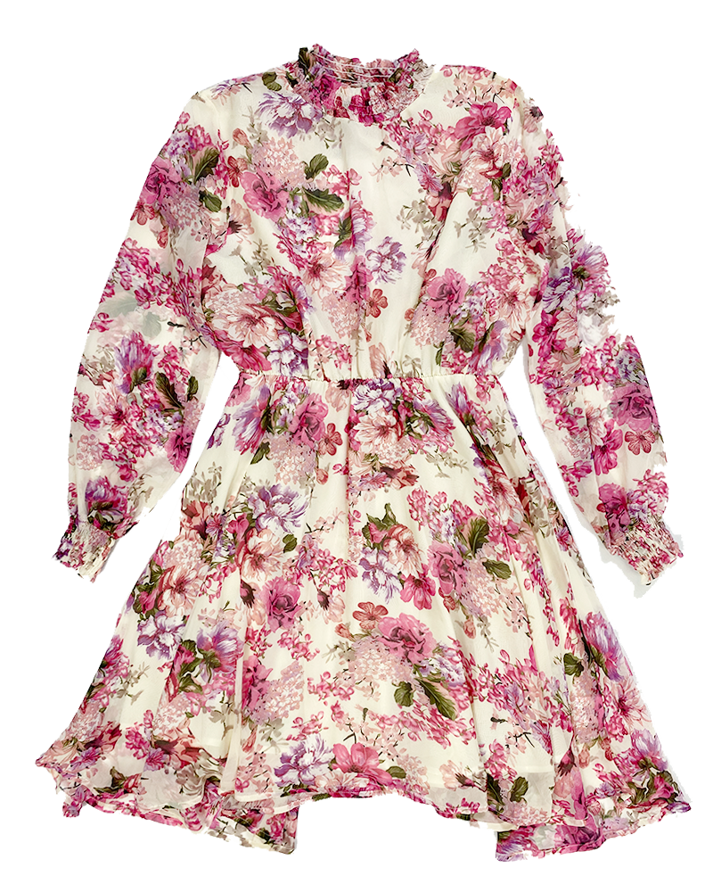 Pink Flowered Romantic Mini Dress - Main