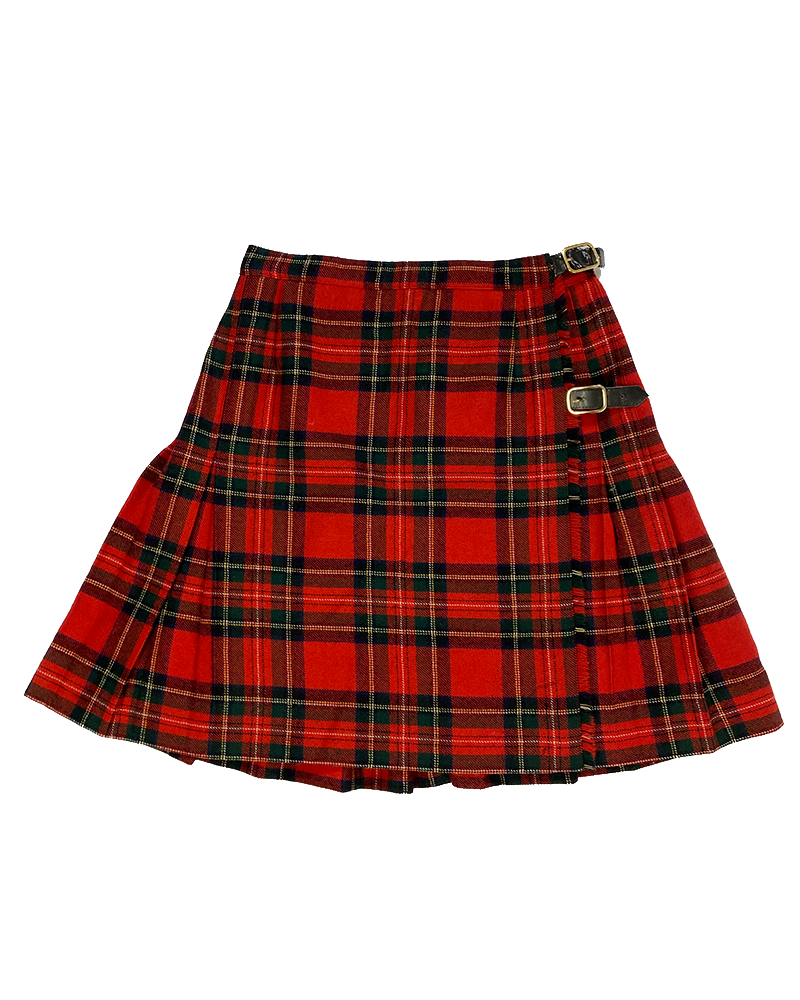 Red Mini Wool Tartan Skirt - Main