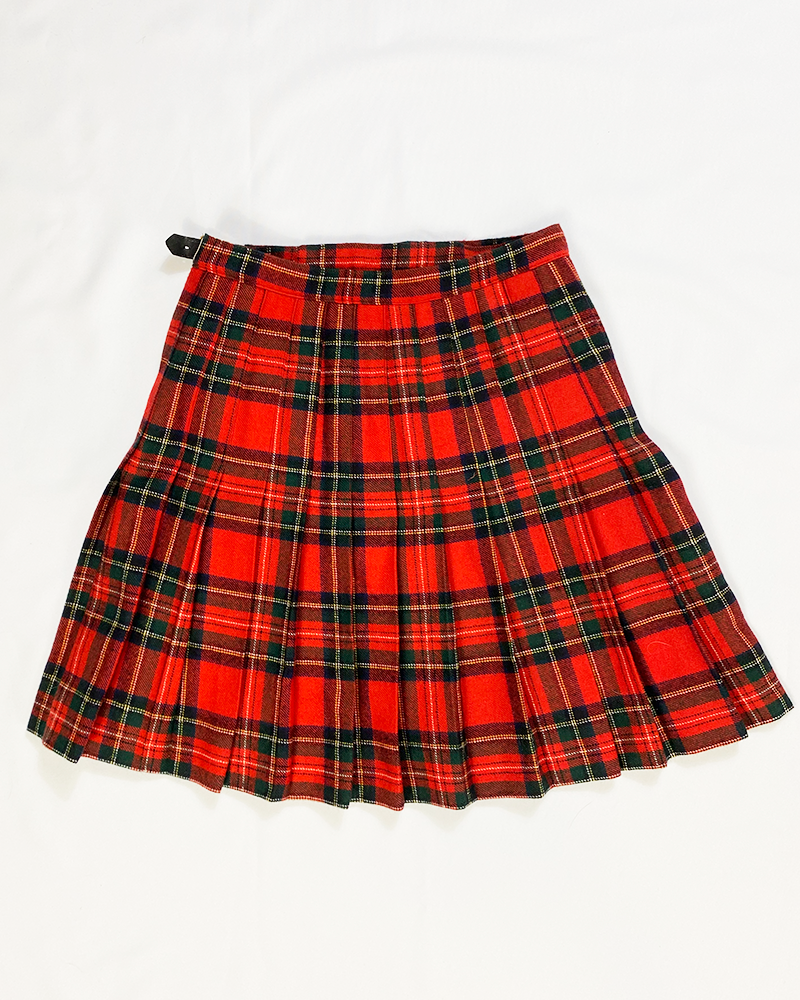 Red Mini Wool Tartan Skirt - Detailed view