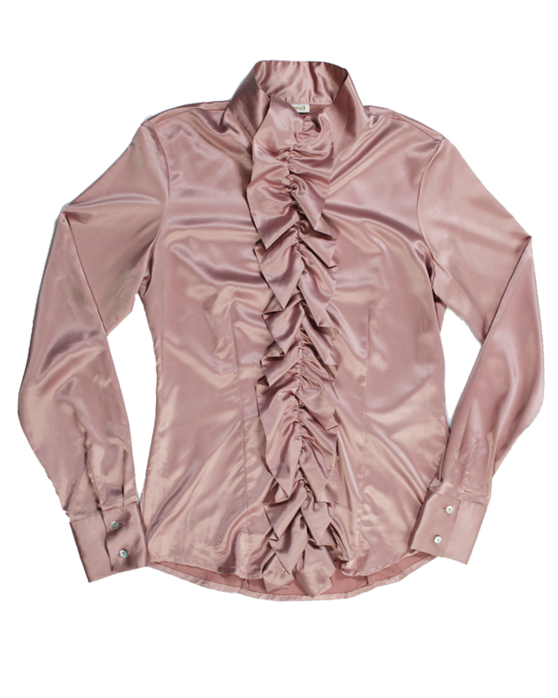 Blush Pink Satin Ruffled Shirt - Main