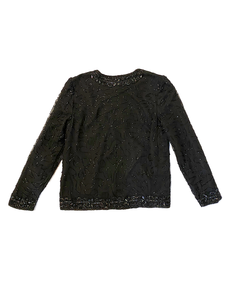 Black Beaded Abstract Lines Cardigan - Detailed View