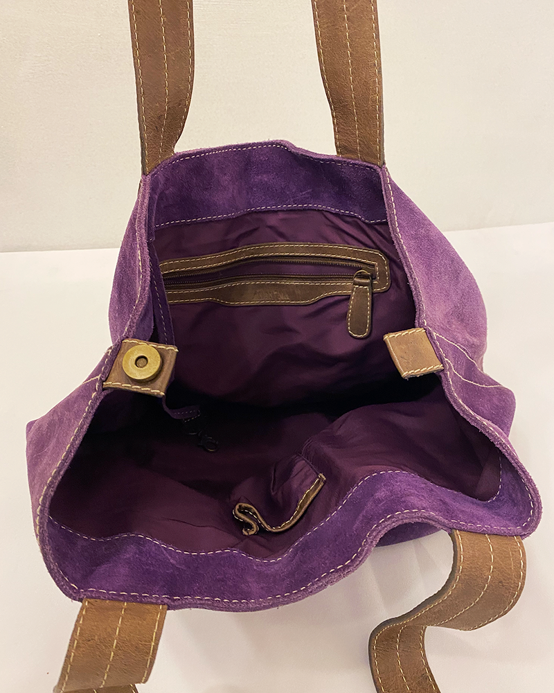 Vintage Purple Suede Hobo Bag - Detailed View