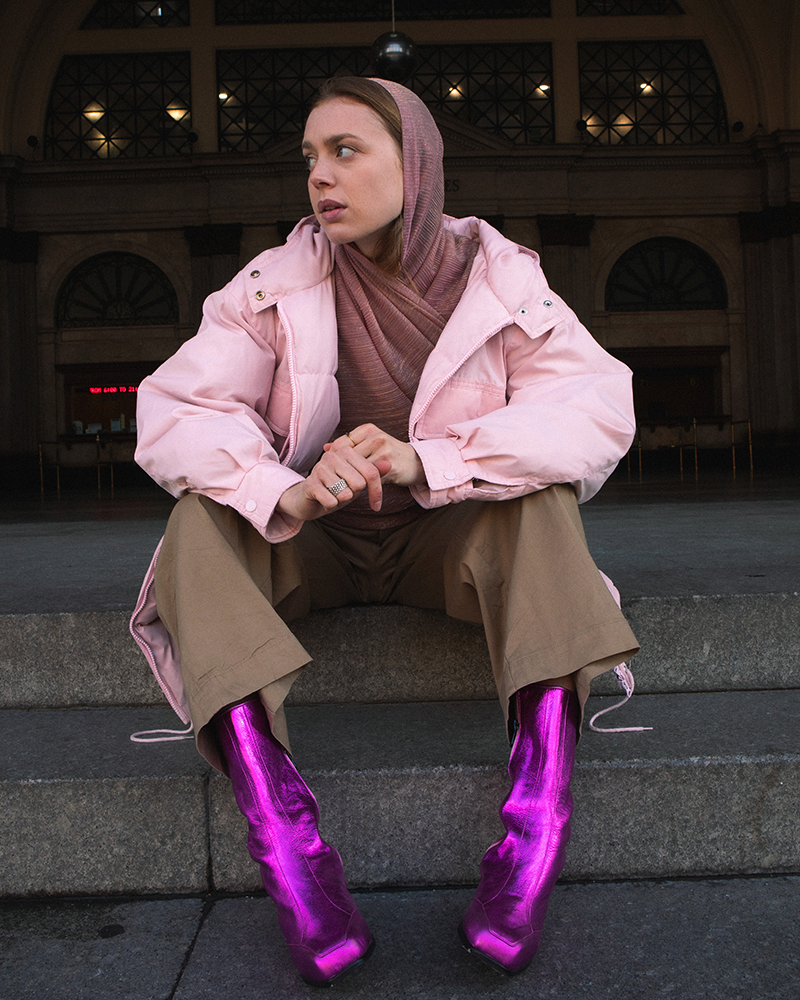 Metallic Pink Squared Boots - Body Shot