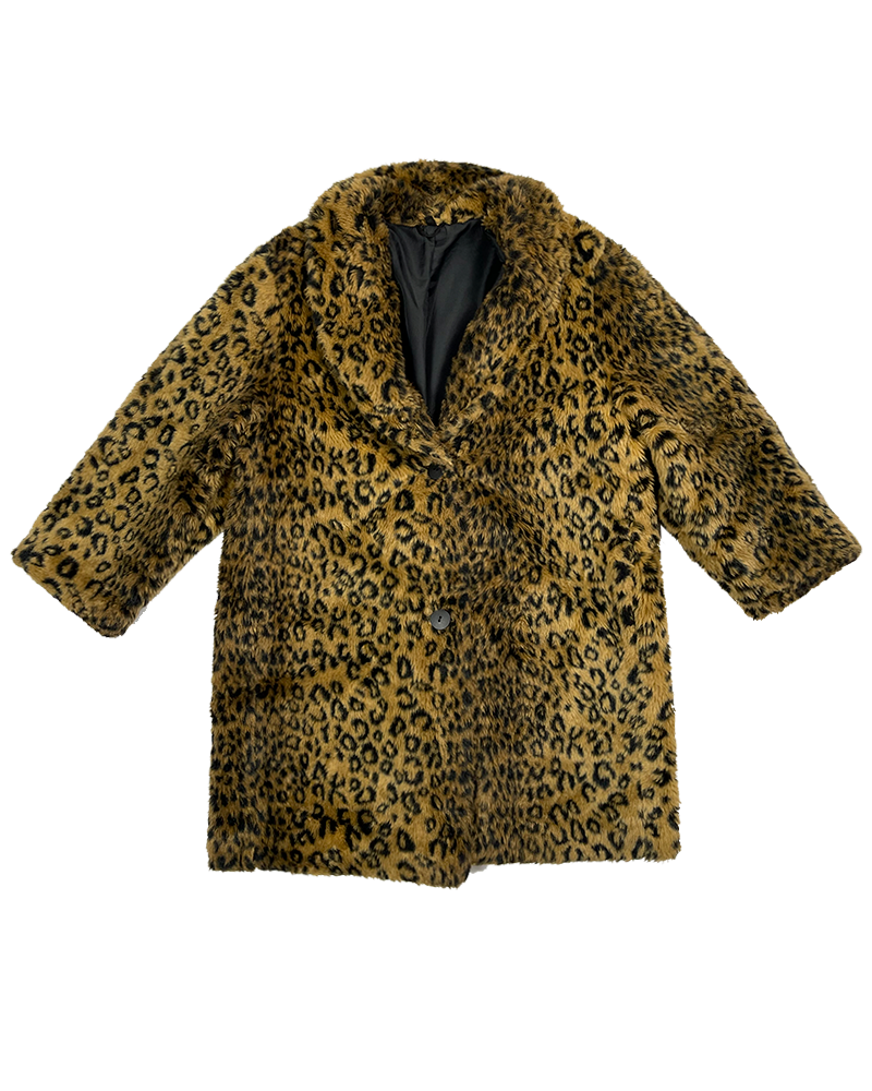 Faux Cheetah Fur Long Coat - Main