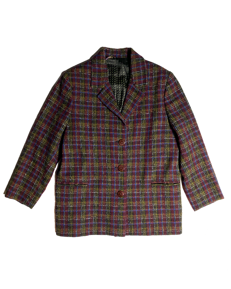Burgundy & Green Checkered Wool Blazer - Main