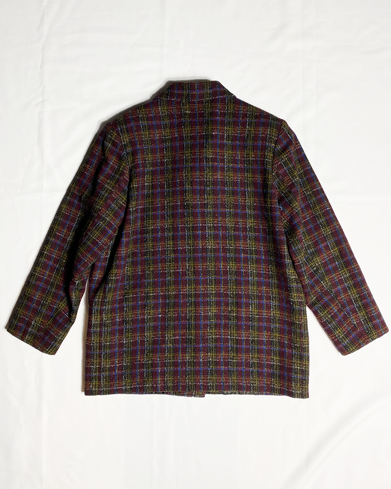 Burgundy & Green Checkered Wool Blazer - Detailed View