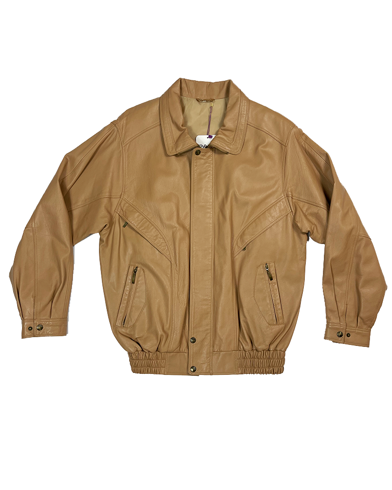 Beige Oversized Leather Jacket - Main