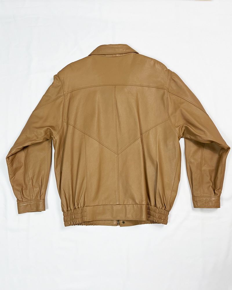 Beige Oversized Leather Jacket - Detailed View