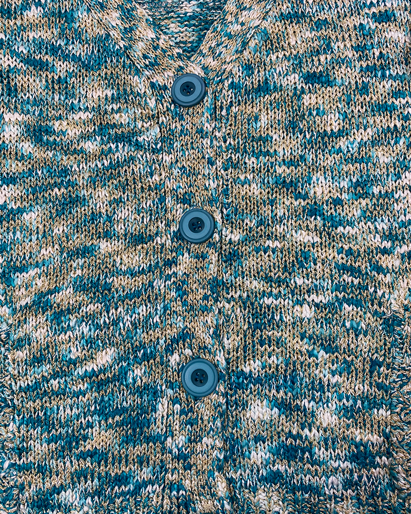 Golden Turquoise Knit Cardigan - Detailed View