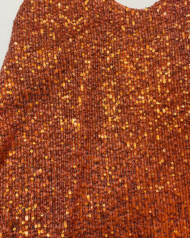 Orange Sequins Sleeveless Top - Detailed View