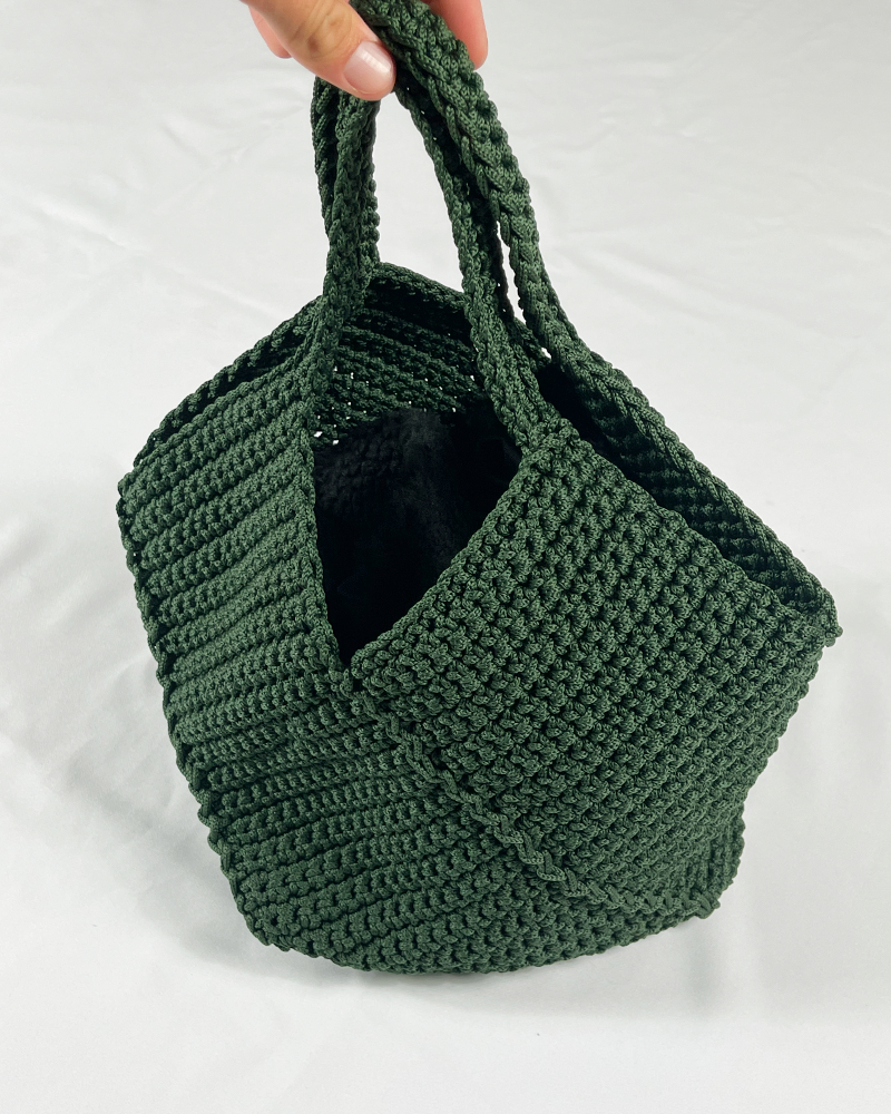 Military Green Crochet Shopping Bag - Detailed View