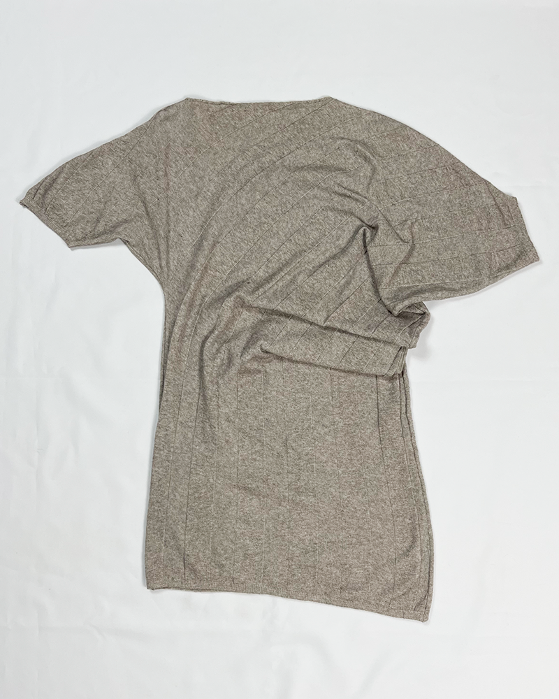 Asymmetric Beige Knit Dress - Detailed View