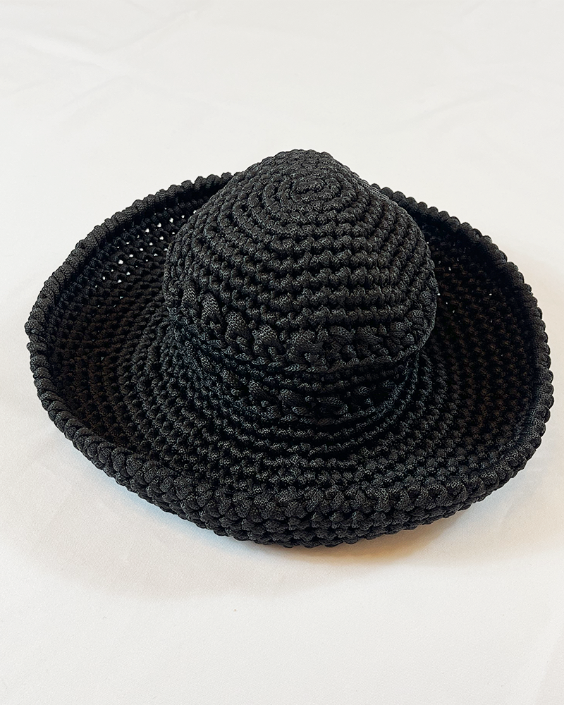 Black Crochet Hat - Detailed View