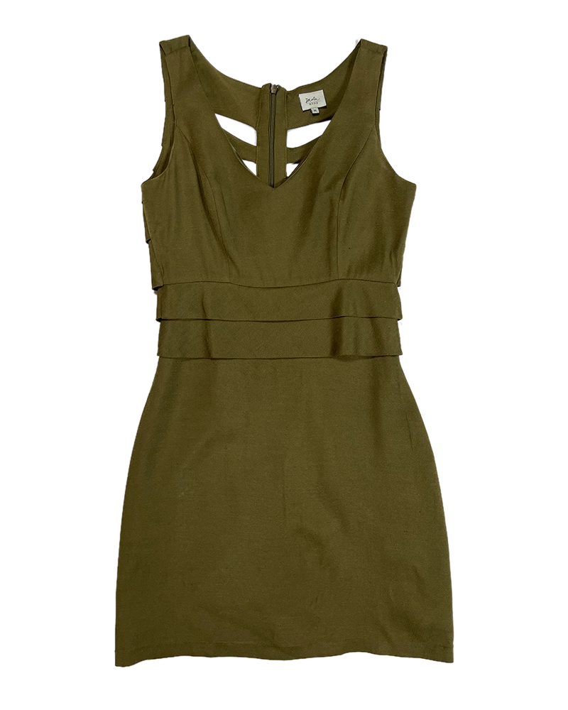 Olive Green Spine Mini Dress - Main