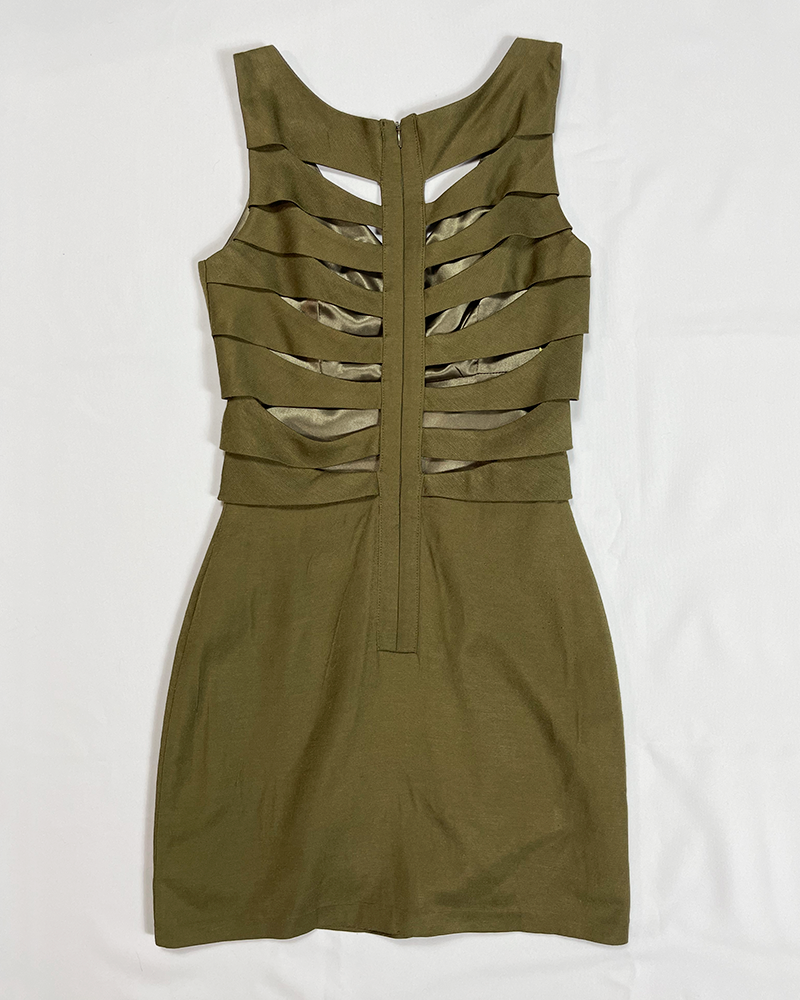 Olive Green Spine Mini Dress - Detailed View