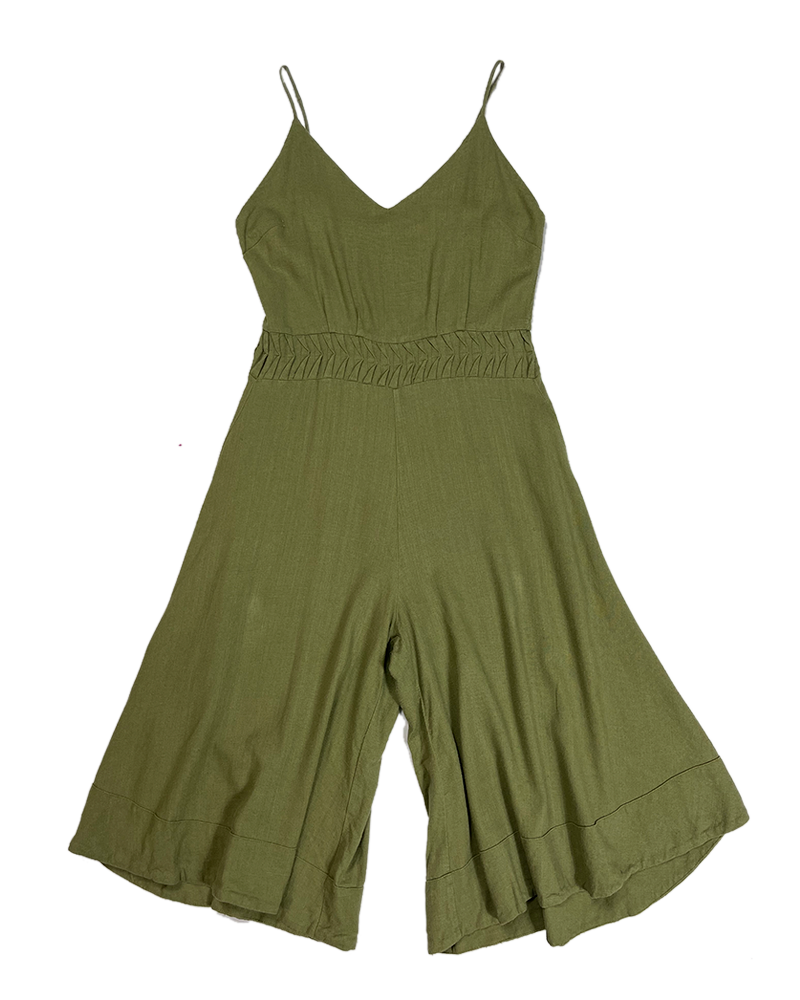 Olive Green Linen Ibiza Jumpsuit - Main