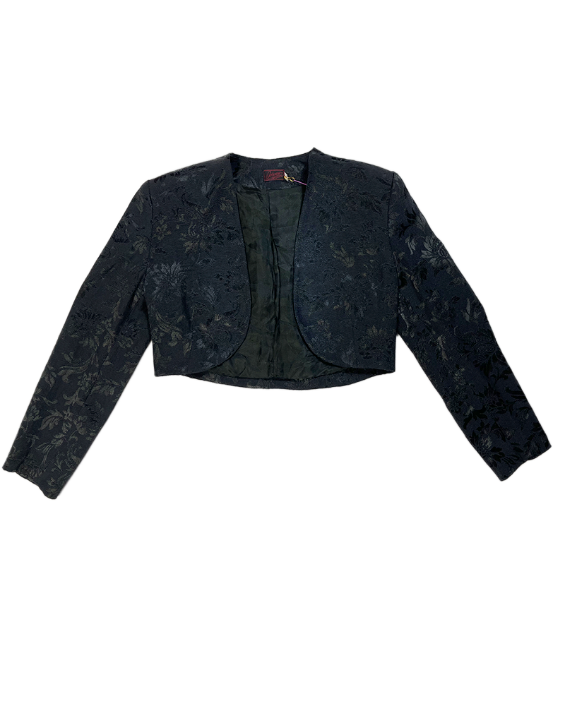 Black Renaissance Jacquard Crop Jacket - Main