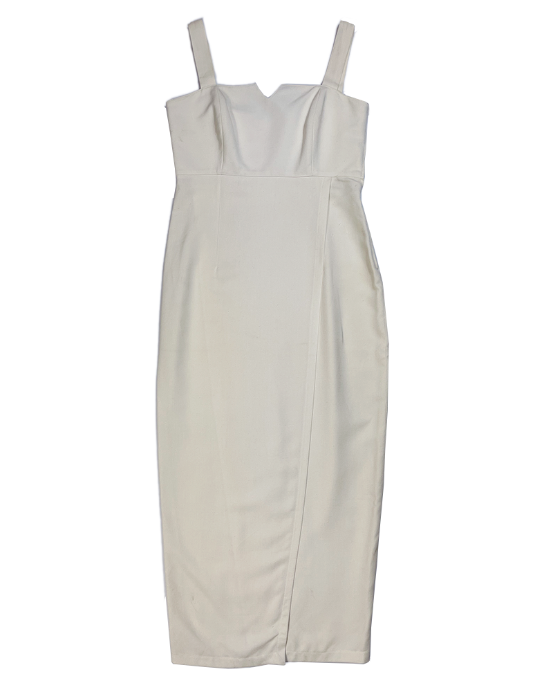 White Linen Cocktail Midi Dress - Main