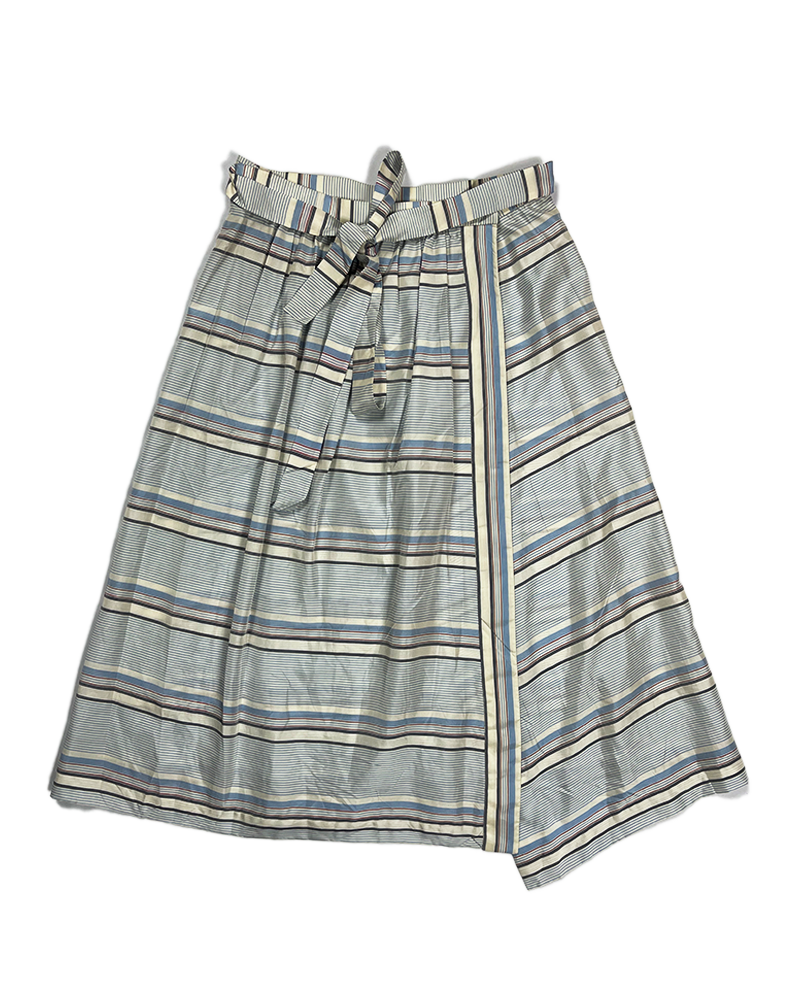 Baby Blue Striped Wrap Midi Skirt - Main