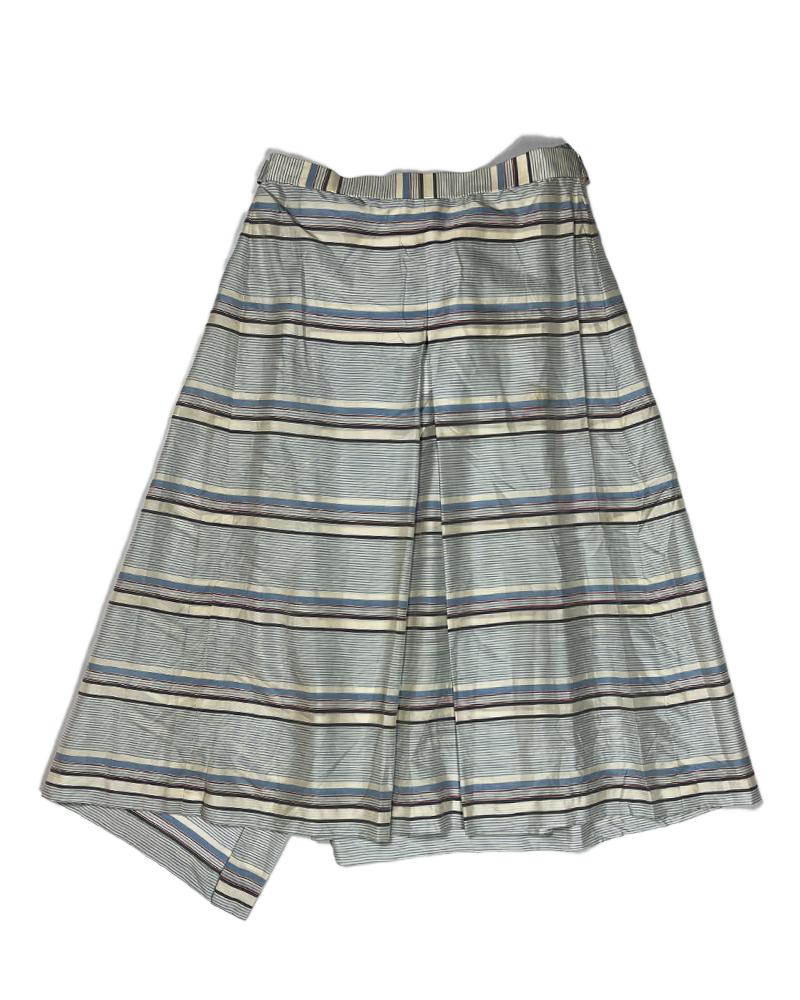 Baby Blue Striped Wrap Midi Skirt - Detailed View