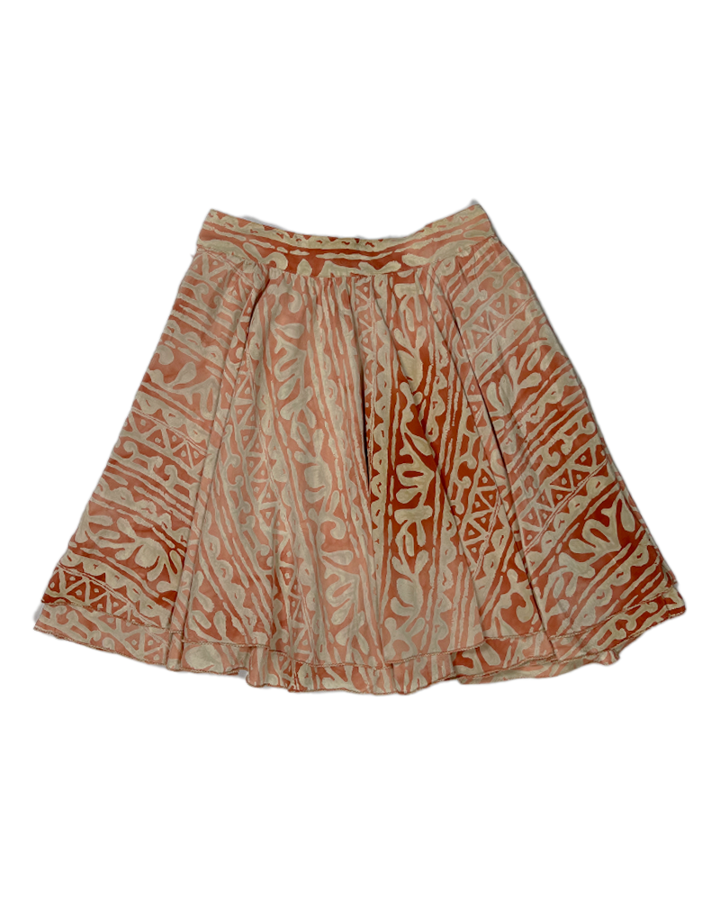 Coral Graphic Paint Flared Mini Skirt - Detailed View