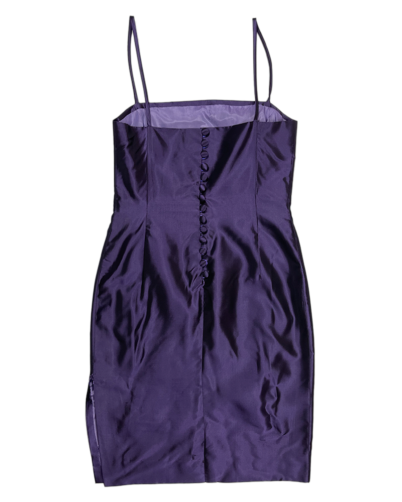 Party Purple Buttons Mini Dress - Detailed View