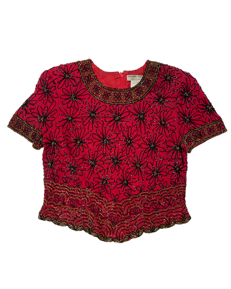 Red Daisies Embellished Top - Main