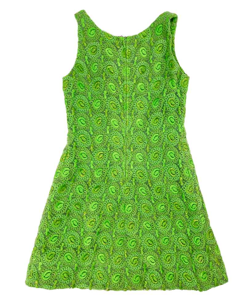 60s Lime Green Glittery Lace Dress - Detailed view